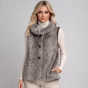 Real Mink Fur Women's Striped Gray Vest